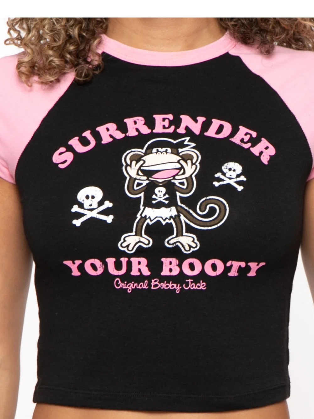 New Bobby Jack Surrender Your Booty Cropped Baby Tee Y2K Nostalgic Pirate